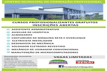 Abertas as inscrições para os cursos do Centro Municipal de Formação Profissional de Agudos