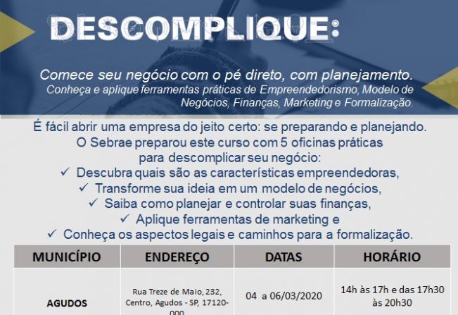 SEBRAE de Agudos oferece oficinas para empreendedores